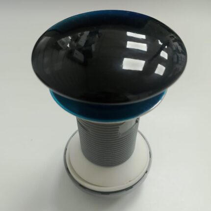 BONDE LAVABO POUSSOIR CÉRAMIQUE NOIR BRILLANT – SANS TROP-PLEIN